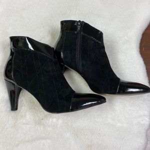 Franco Sarto LAUGH Bootie Suede & Patent Leather Heels, size‎ 8.5